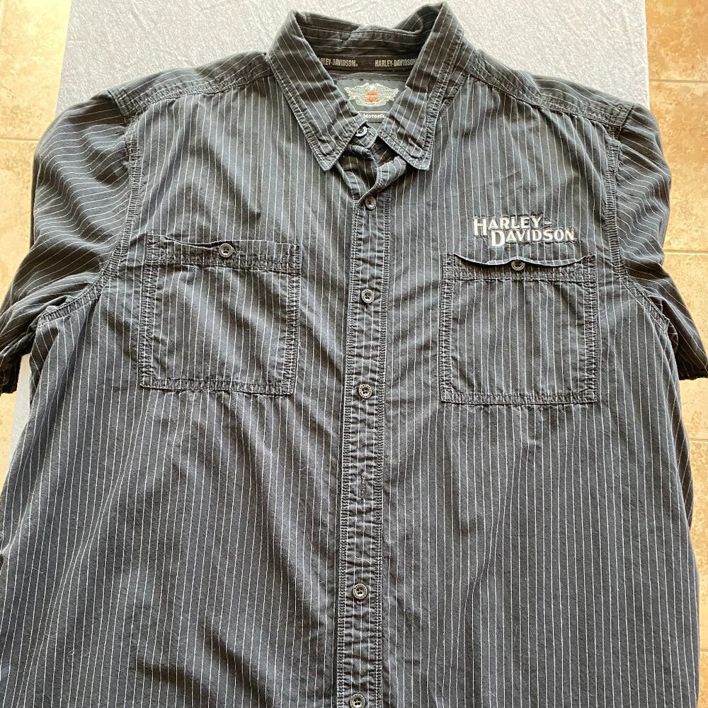 Vintage Harley Davidson Motorcycle Biker Button Up Work Shirt Size 2XL 90s EUC